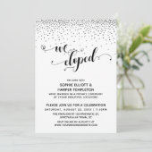 We Eloped Script Silver Confetti Ontvangst-alleen Kaart (Staand voorkant)