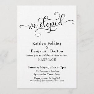 "We Eloped" Typografie Bruiloftsreceptie Alleen Kaart