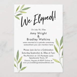 We Eloped Typografie & Groen Waterverf Loofwerk Kaart