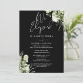 We Eloped Wedding Vows Greenery Party Kaart (Staand voorkant)