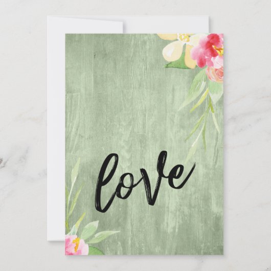 We Got Married Aquarel Bloemen & Groen Hout Kaart (Achterkant)