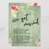 We Got Married Aquarel Bloemen & Groen Hout Kaart (Voorkant / Achterkant)