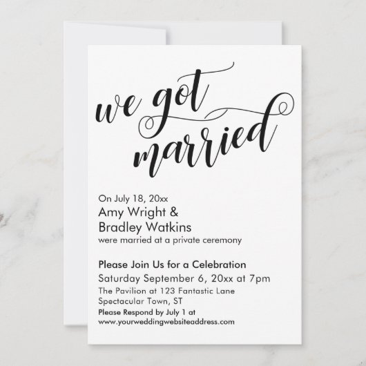 We Got Married Calligraphy Bruiloftsfeestje Kaart (Voorkant)
