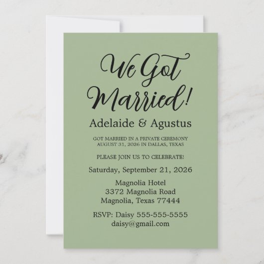 We Got Married Green Wedding Reception  Kaart (Voorkant)