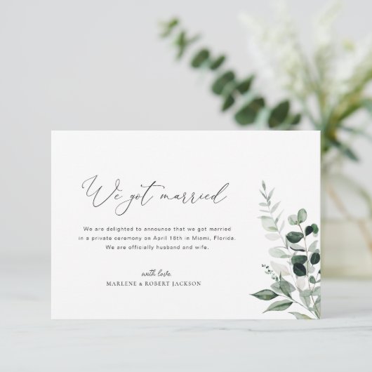 We Got Married Greenery huwelijksaankondiging Bedankkaart (Staand voorkant)