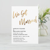 We Got Married Minimaal Goud Kalligrafie Ontvangst Kaart (Staand voorkant)