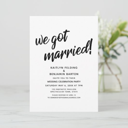 "We Got Married!" Script Bruiloft Evenement Kaart (Staand voorkant)