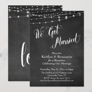 We Got Married Typografie Krijtbord Slingerlichtje Kaart