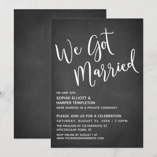 We Got Married Typografie op een subtiel schoolbor Kaart (Voorkant / Achterkant)