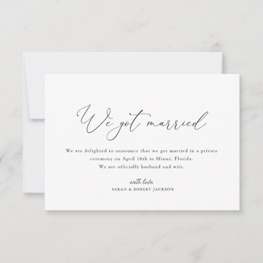 We Got Married zwarte script huwelijksaankondiging Bedankkaart (Voorkant)