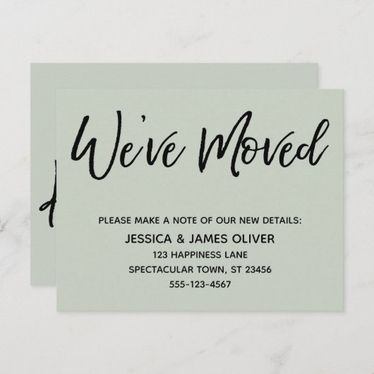 "We have moved" Carte verte de la page d'écriture (Devant / Derrière)