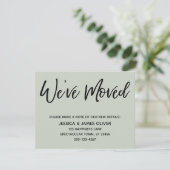 "We have moved" Carte verte de la page d'écriture (Debout devant)