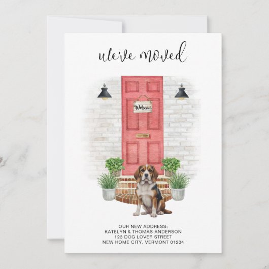 We hebben Beagle Red Door Waterverf Dog verhuisd Aankondiging (Voorkant)