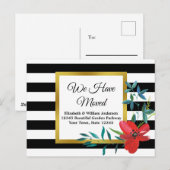 We hebben Bewegd Zwart en Witte Striped Red Flower Briefkaart (Voorkant / Achterkant)