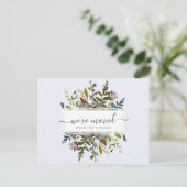 We hebben Blue Botanical Script aankondiging verpl Briefkaart (Staand voorkant)