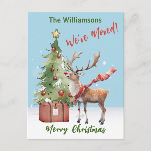 We hebben budget rendier kerstboom verplaatst aankondigingskaart (Voorkant)