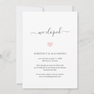 We hebben de Cute Pink Heart Weddenschap Elopement Aankondiging