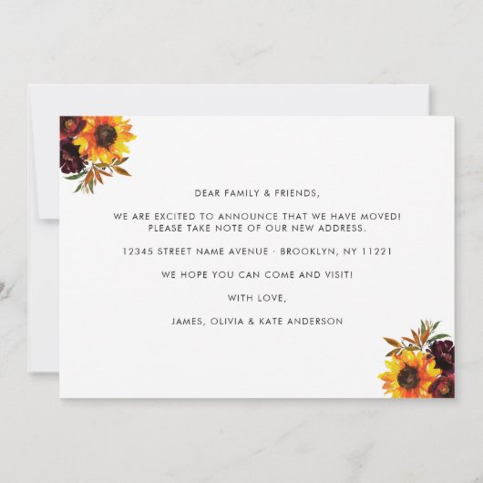 We hebben de herfst Sunflower Bloom New Home Movin Aankondiging (Achterkant)