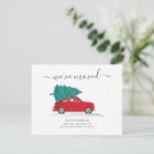 We hebben de kerstvakantie met rode auto verplaats aankondiging (Staand voorkant)