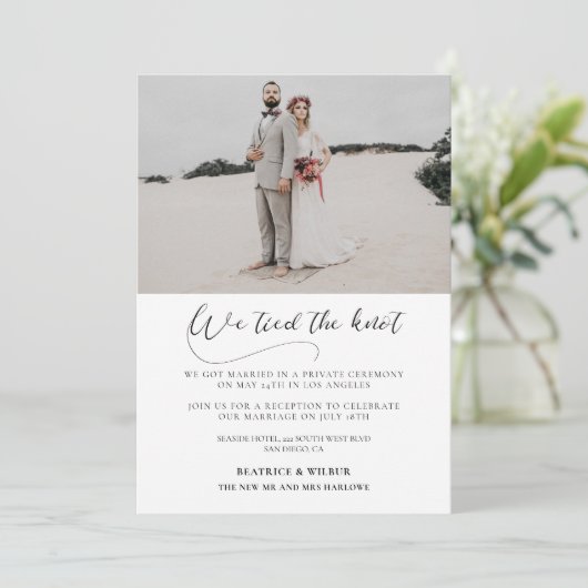 We hebben de knoop doorgehakt Elegante kalligrafie Kaart (Staand voorkant)