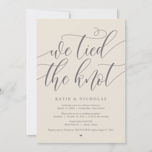 We hebben de knoop vastgebonden, de bruiloft Elope Kaart (Voorkant)