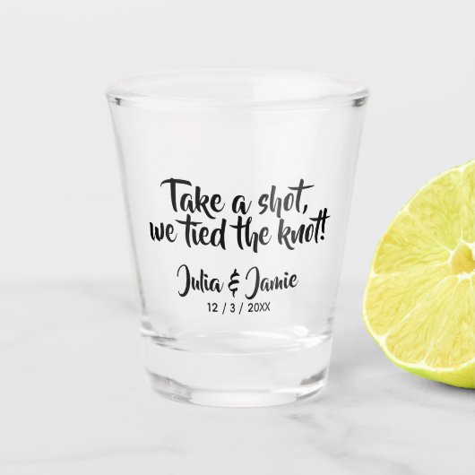 We hebben de knoop vastgehakt. Wedding Shot Glass Glas (Voorkant)