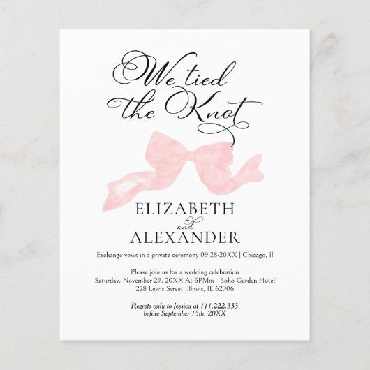 We hebben de knoop vastgemaakt | Roze strik bruilo (Voorkant)