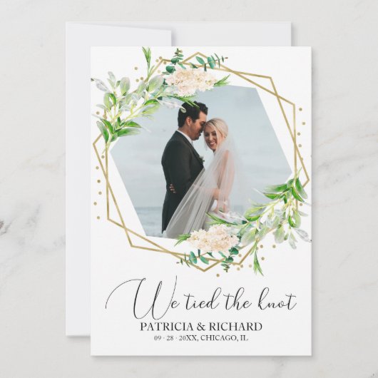 We hebben de Knot Greenery Eloped aankondiging geb (Voorkant)