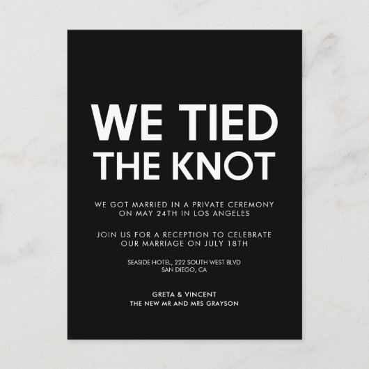 We hebben de knot Modern bruiloft aangekondigd Briefkaart (Voorkant)