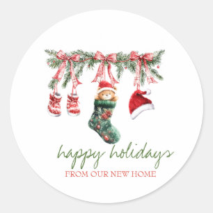 We hebben de rode kerstkledinglijn van Santa Baby  Ronde Sticker