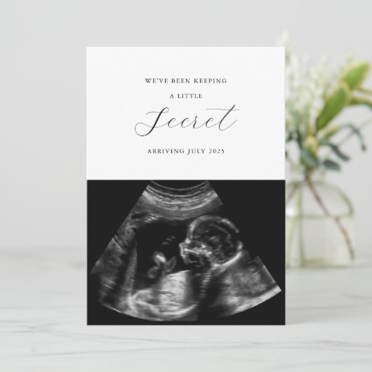 We hebben een geheime Baby aankondiging Kaart geho (Staand voorkant)