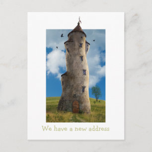 We hebben een nieuw adres   Grappige familie toren Aankondigingskaart