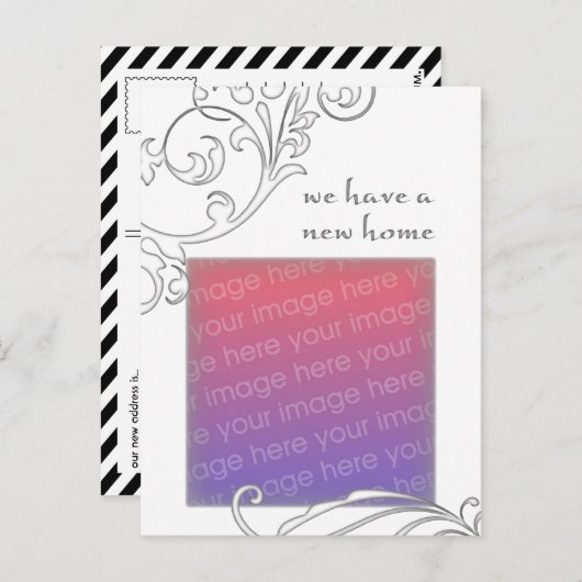 we hebben een nieuw huis : witte bloei aankondigingskaart (Voorkant / Achterkant)