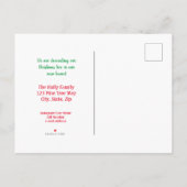 We hebben een rode vrachtwagen met kerstboom verpl aankondigingskaart (Achterkant)