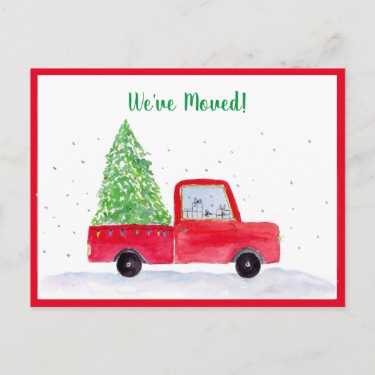 We hebben een rode vrachtwagen met kerstboom verpl aankondigingskaart (Voorkant)