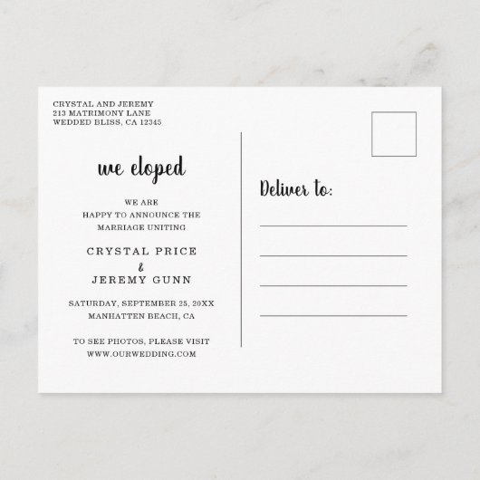 We hebben een zwarte en witte hartbruiloft ontwikk aankondigingskaart (Achterkant)