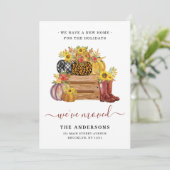 We hebben Floral Pumpkins Sunflower Herfst Moving Aankondiging (Staand voorkant)