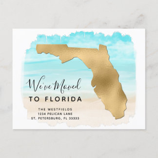 We hebben Florida Map Beach Scene New Address verp Aankondigingskaart