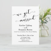 We hebben gehuwd Script Black en White Reception Kaart (Staand voorkant)