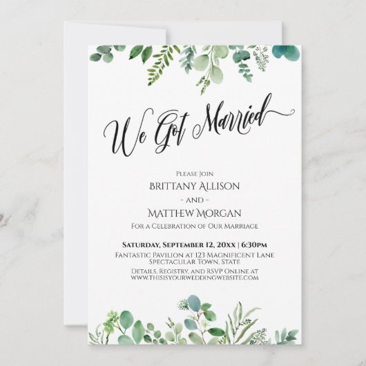 We hebben gehuwde Eucalyptus Greenery Reception Kaart (Voorkant)