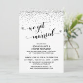 We hebben gehuwde Script Silver Confetti Reception Kaart (Staand voorkant)