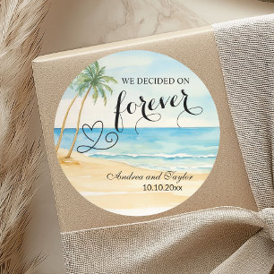 We hebben gekozen voor Forever Beach en Palm Trees Ronde Sticker