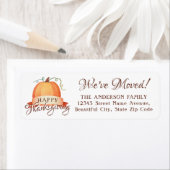 We hebben Happy Thanksgiving Pumpkin New Home verp Etiket (Insitu)