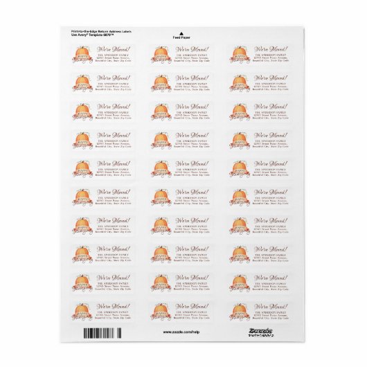 We hebben Happy Thanksgiving Pumpkin New Home verp Etiket (Full Sheet)