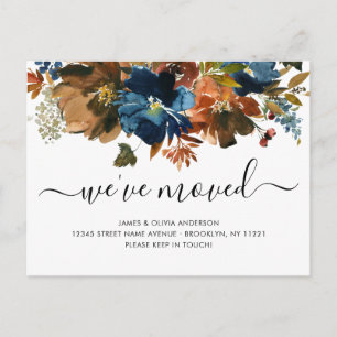 We hebben Herfst Navy Blue Brown Floral Moving Aankondigingskaart