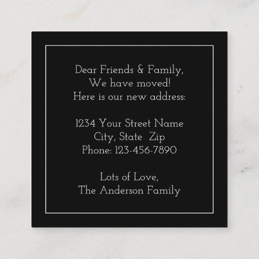 We hebben het eenvoudige, moderne startadres invoe informatiekaartje (Achterkant)