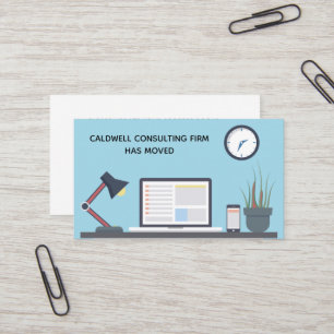 We hebben kantoren Schattige Blue Desk verplaatst Visitekaartje