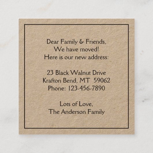 We hebben Kraft New Address Change Enclosure verpl Vierkante Visitekaartje (Achterkant)