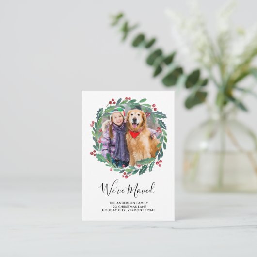 We hebben New Home Greenery Wreath Photo Moving Informatiekaartje (Staand voorkant)