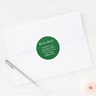 We Hebben Ons Verhuisd Script Groene Verhuisberich Ronde Sticker
